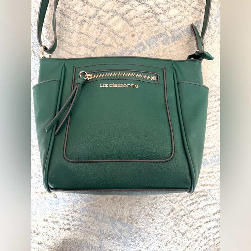 Liz Claiborne Deep Green Crossbody with Gold-Tone Accents